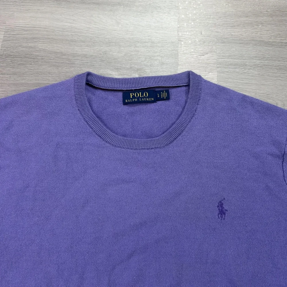 Polo Ralph Lauren Sweater Mens Large Purple Merino Wool Crewneck Knit Pullover